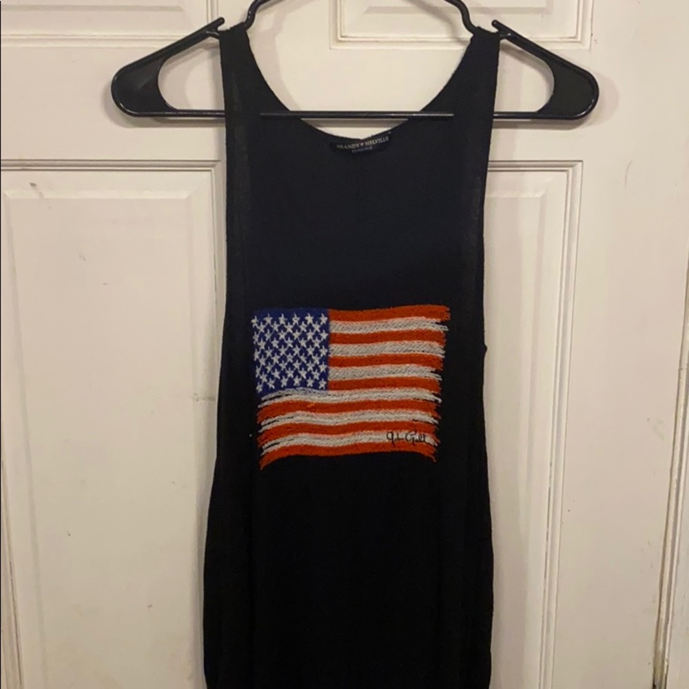 Black tank top with embroidered American flag
